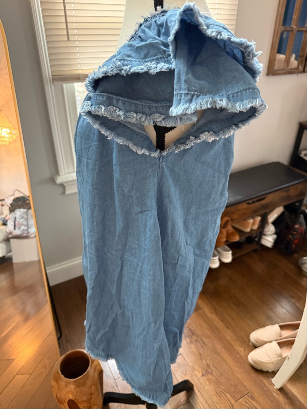 Derek Heart Blue Denim-Look Smocked Neck Mini Dress - Picture 6 of 12